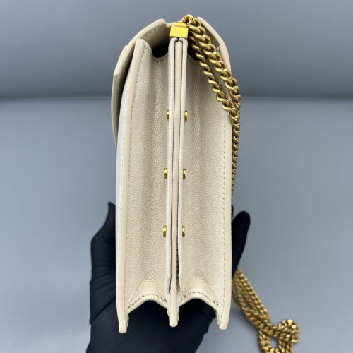 Yves Saint Laurent Cassandra Chain Wallet Calfskin White