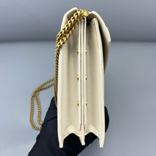 Yves Saint Laurent Cassandra Chain Wallet Calfskin White