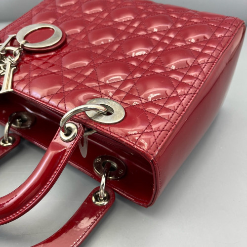 Dior Medium Lady Dior Patent Calfskin Red