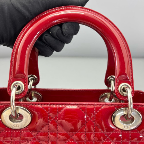 Dior Medium Lady Dior Patent Calfskin Red
