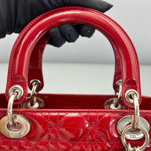 Dior Medium Lady Dior Patent Calfskin Red