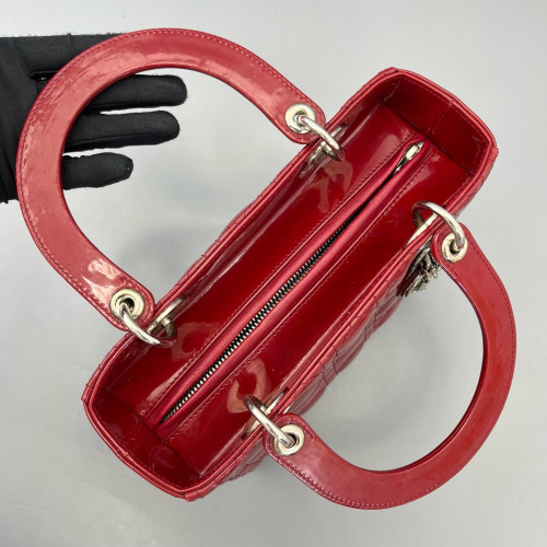 Dior Medium Lady Dior Patent Calfskin Red