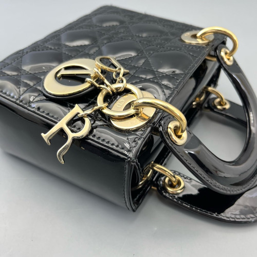 Dior Mini Lady Dior Patent Calfskin Black