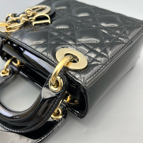 Dior Mini Lady Dior Patent Calfskin Black