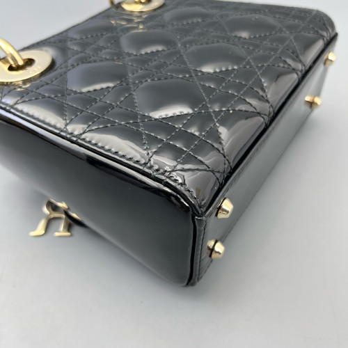 Dior Mini Lady Dior Patent Calfskin Black