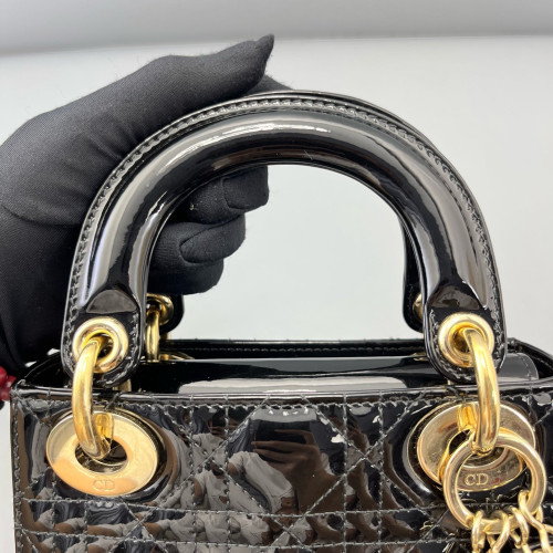 Dior Mini Lady Dior Patent Calfskin Black