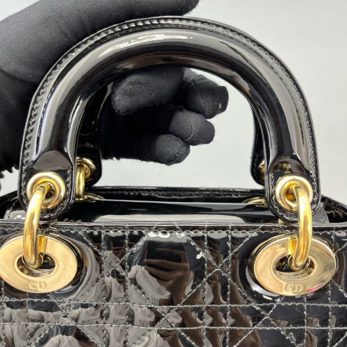 Dior Mini Lady Dior Patent Calfskin Black