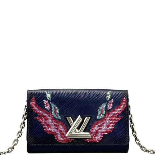 Louis Vuitton Twist Belt Chain Wallet Epi Sequin Dark Blue