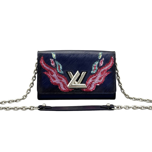 Louis Vuitton Twist Belt Chain Wallet Epi Sequin Dark Blue