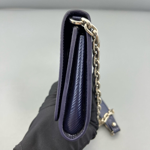 Louis Vuitton Twist Belt Chain Wallet Epi Sequin Dark Blue