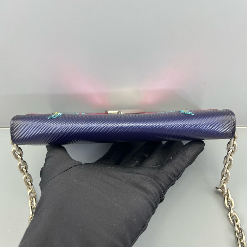 Louis Vuitton Twist Belt Chain Wallet Epi Sequin Dark Blue
