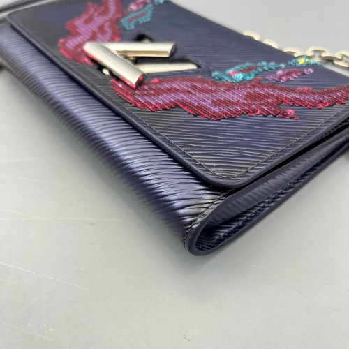 Louis Vuitton Twist Belt Chain Wallet Epi Sequin Dark Blue