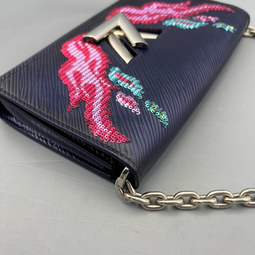 Louis Vuitton Twist Belt Chain Wallet Epi Sequin Dark Blue