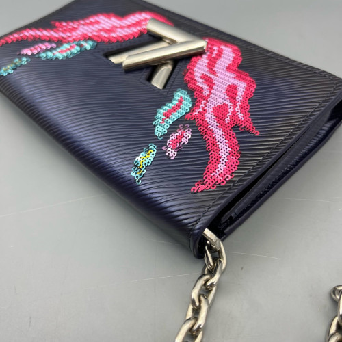 Louis Vuitton Twist Belt Chain Wallet Epi Sequin Dark Blue