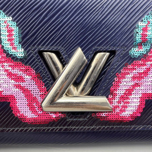 Louis Vuitton Twist Belt Chain Wallet Epi Sequin Dark Blue