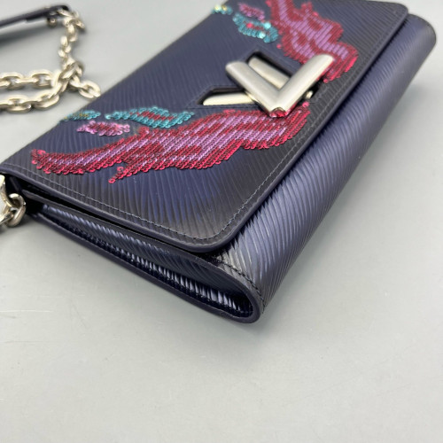 Louis Vuitton Twist Belt Chain Wallet Epi Sequin Dark Blue