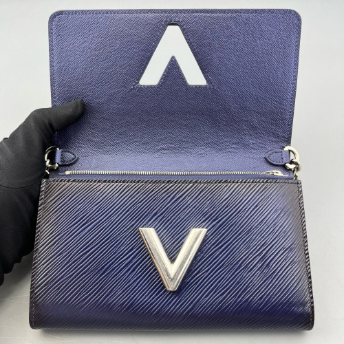 Louis Vuitton Twist Belt Chain Wallet Epi Sequin Dark Blue