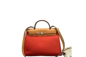 Hermes Herbag 31 Toile Vache Hunter S5 Rouge Tomato 37 Gold