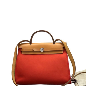 Hermes Herbag 31 Toile Vache Hunter S5 Rouge Tomato 37 Gold