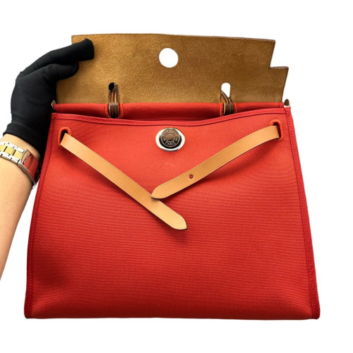 Hermes Herbag 31 Toile Vache Hunter S5 Rouge Tomato 37 Gold