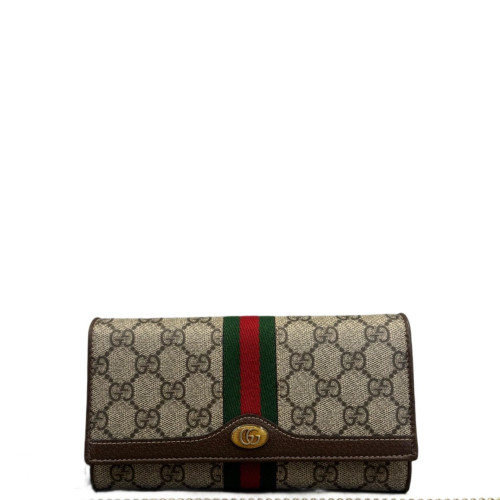 Gucci Ophidia Continental Wallet GG Supreme Monogram Beige Brown Green
