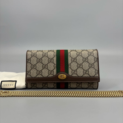 Gucci Ophidia Continental Wallet GG Supreme Monogram Beige Brown Green