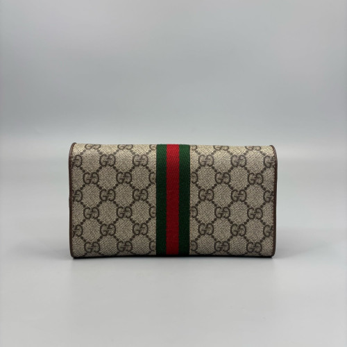 Gucci Ophidia Continental Wallet GG Supreme Monogram Beige Brown Green