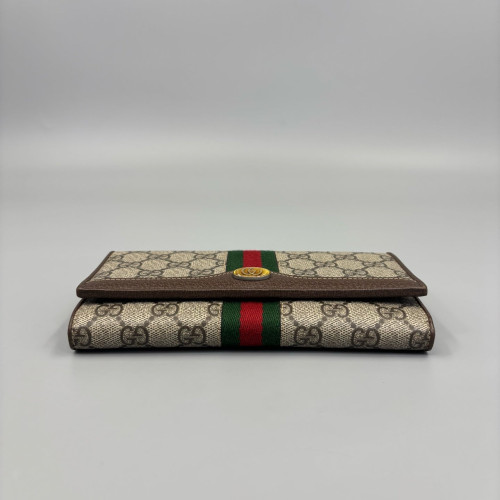 Gucci Ophidia Continental Wallet GG Supreme Monogram Beige Brown Green