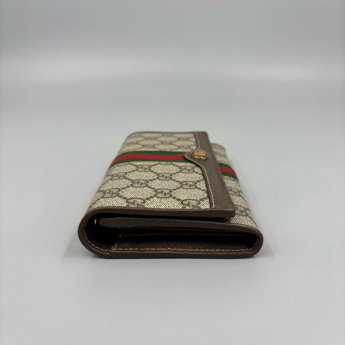 Gucci Ophidia Continental Wallet GG Supreme Monogram Beige Brown Green