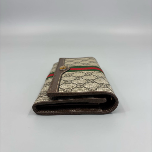 Gucci Ophidia Continental Wallet GG Supreme Monogram Beige Brown Green