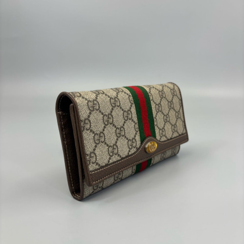 Gucci Ophidia Continental Wallet GG Supreme Monogram Beige Brown Green