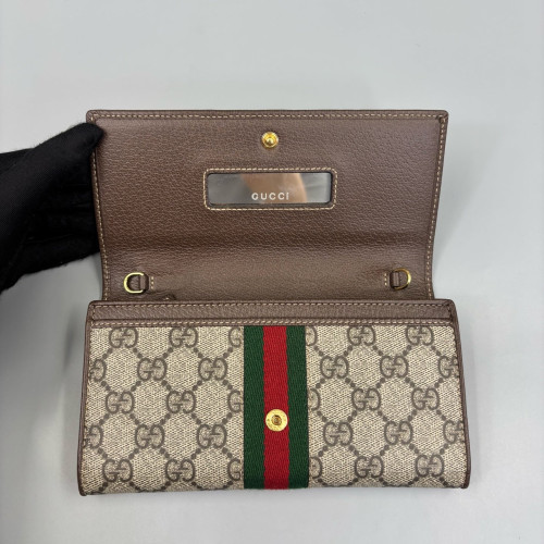 Gucci Ophidia Continental Wallet GG Supreme Monogram Beige Brown Green