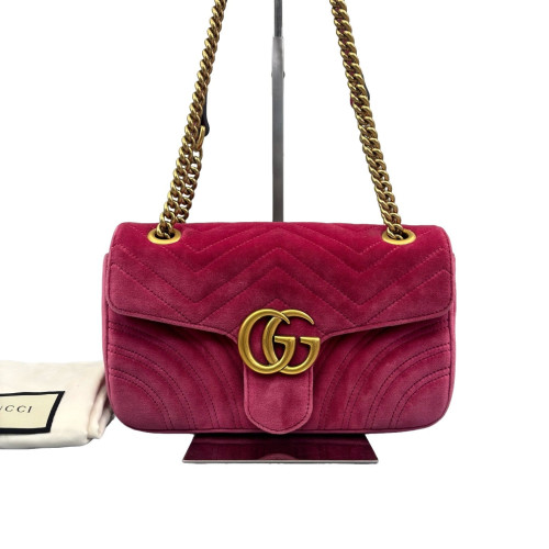 Gucci Matelasse Small GG Marmont Velvet Pink