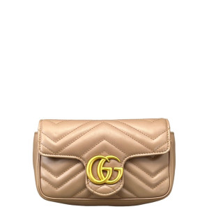 Gucci Matelasse Super Mini GG Marmont Calfskin Natural Tan
