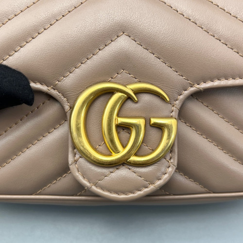 Gucci Matelasse Super Mini GG Marmont Calfskin Natural Tan