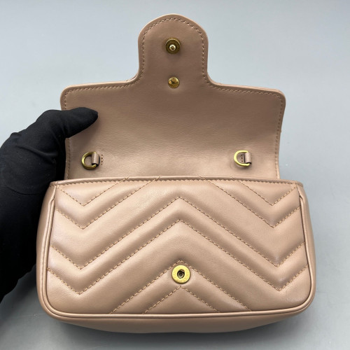 Gucci Matelasse Super Mini GG Marmont Calfskin Natural Tan