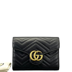 Gucci Matelasse GG Marmont Chain Wallet Calfskin Black