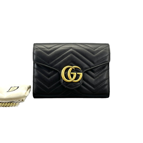 Gucci Matelasse GG Marmont Chain Wallet Calfskin Black