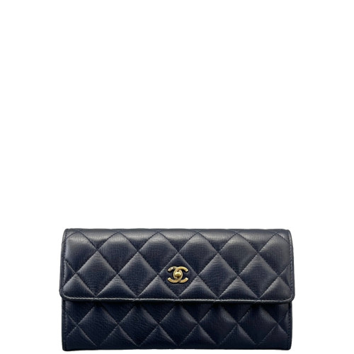 Chanel Quilted Yen Wallet Calfskin Dark Blue