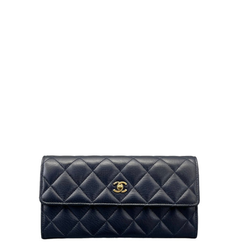 Chanel Quilted Yen Wallet Calfskin Dark Blue