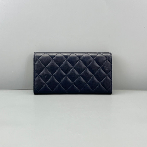 Chanel Quilted Yen Wallet Calfskin Dark Blue