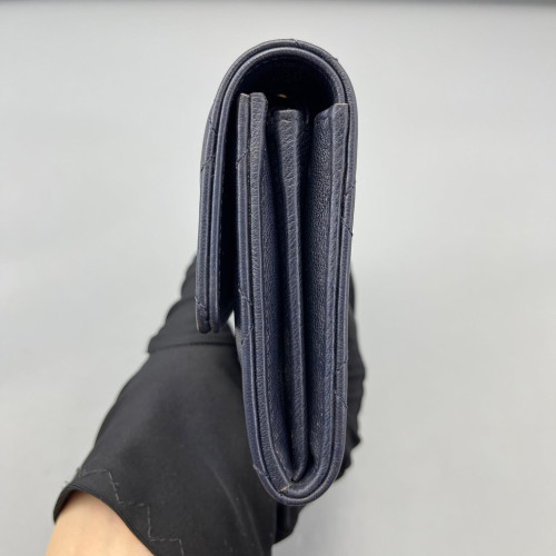 Chanel Quilted Yen Wallet Calfskin Dark Blue
