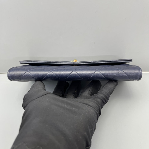 Chanel Quilted Yen Wallet Calfskin Dark Blue