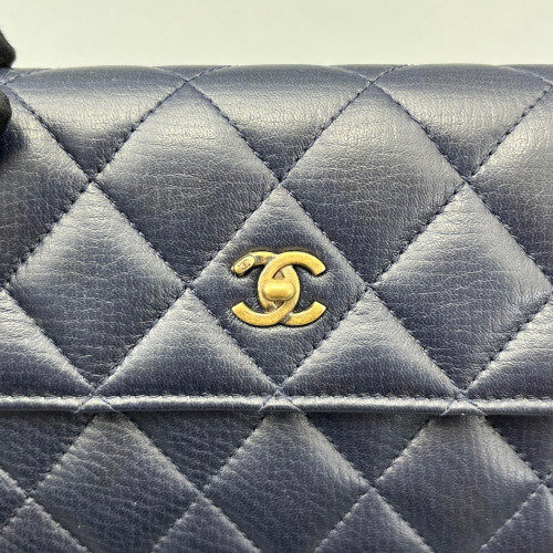 Chanel Quilted Yen Wallet Calfskin Dark Blue