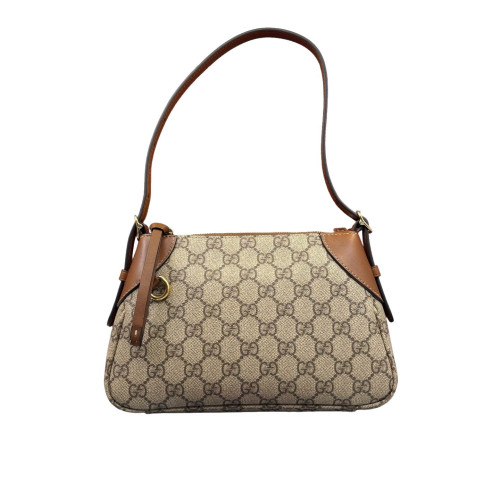 Gucci Small GG Emblem Shoulder Bag GG Supreme Monogram Beige Brown