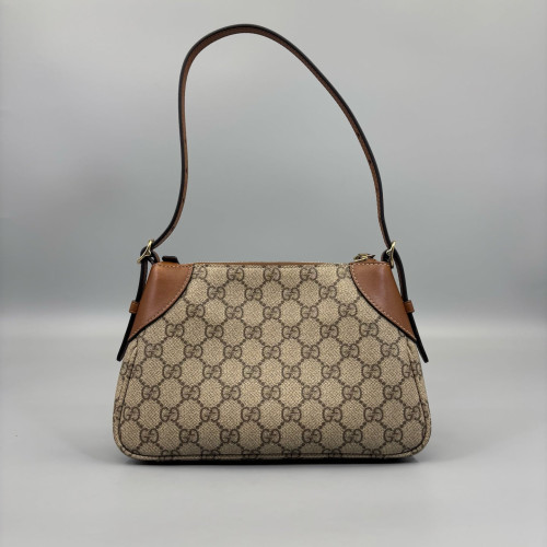 Gucci Small GG Emblem Shoulder Bag GG Supreme Monogram Beige Brown