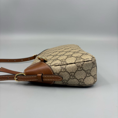 Gucci Small GG Emblem Shoulder Bag GG Supreme Monogram Beige Brown