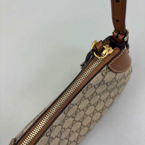 Gucci Small GG Emblem Shoulder Bag GG Supreme Monogram Beige Brown