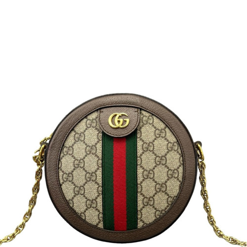 Gucci Web Mini Ophidia Round Bag GG Supreme Monogram Brown Beige Ebony Red