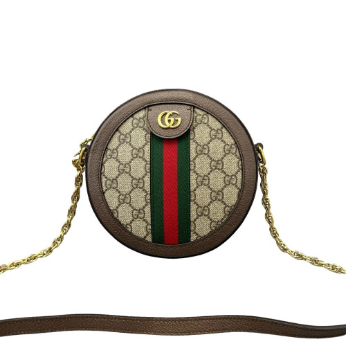 Gucci Web Mini Ophidia Round Bag GG Supreme Monogram Brown Beige Ebony Red